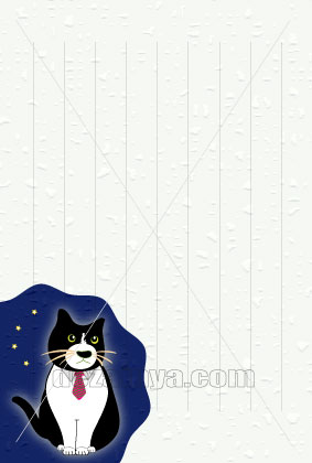 手紙 猫 便箋 ハガキサイズ ポストカード はがきハチワレ 白黒 ハガキ デザイン テンプレート