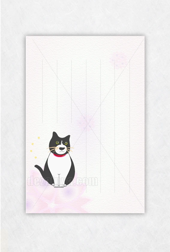 手紙 猫 便箋 罫線入り ハガキサイズ ポストカード はがきハチワレ 白黒 ハガキ デザイン テンプレート